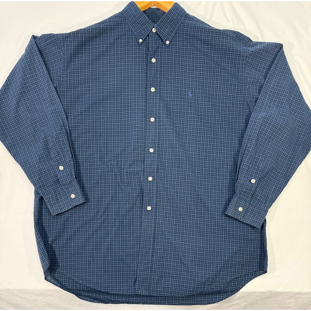 Vintage Ralph Lauren Blake Mens XL Button Down Shirt Navy Blue Cotton